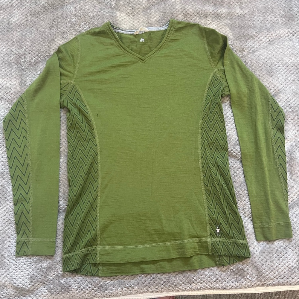 Smartwool Women Large Olive Green Geometric Long Sleeve